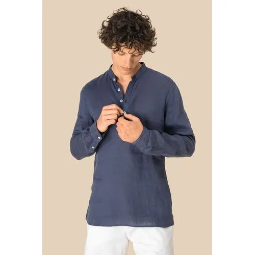 Chemise à col Mao délavée  en lin homme