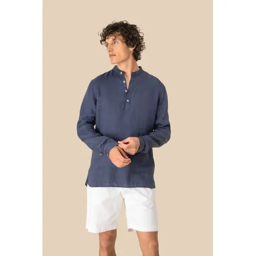 Chemise à col Mao délavée  en lin homme