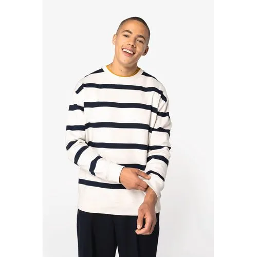 Sweat-shirt écoresponsable à col rond à rayures et épaules tombantes unisexe