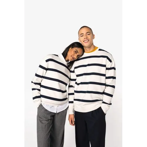 Sweat-shirt écoresponsable à col rond à rayures et épaules tombantes unisexe
