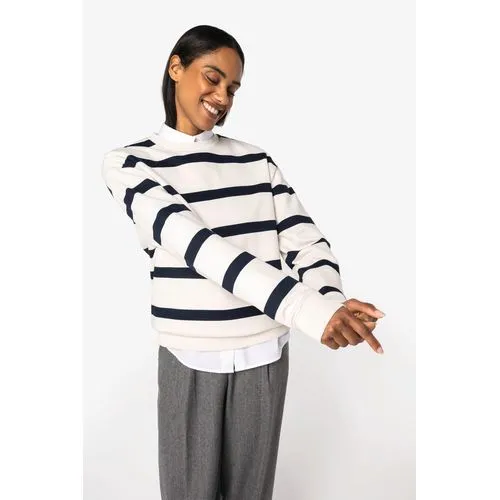 Sweat-shirt écoresponsable à col rond à rayures et épaules tombantes unisexe