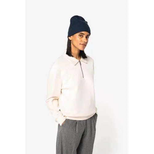 Sweat-shirt écoresponsable quart zip col polo à épaules tombantes unisexe
