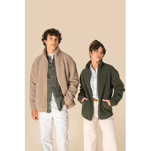 Sweat-shirt zippé à épaules tombantes en sherpa unisexe