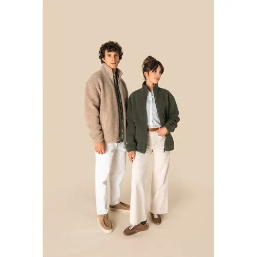 Sweat-shirt zippé à épaules tombantes en sherpa unisexe