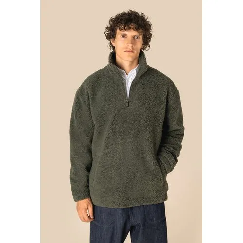 Sweat-shirt 1/4 zip à épaules tombantes en sherpa unisexe