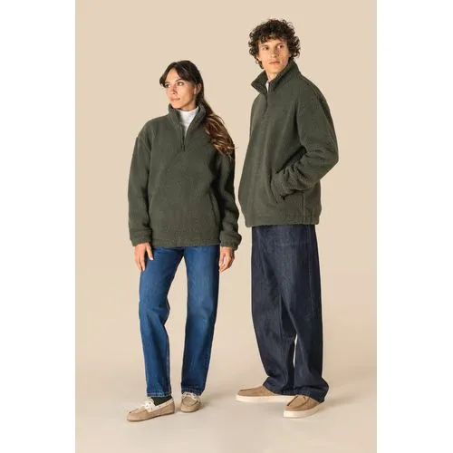 Sweat-shirt 1/4 zip à épaules tombantes en sherpa unisexe
