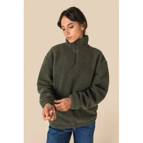 Sweat-shirt 1/4 zip à épaules tombantes en sherpa unisexe