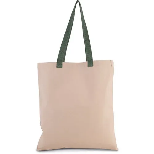 Sac shopping plat en toile avec poignées contrastées vert clair poudré 1 Sac shopping plat en toile avec poignées contrastées