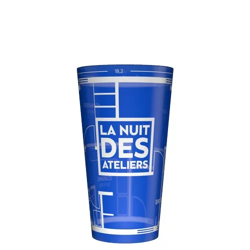 Gobelet réutilisable personnalisé 25cl bleu - Quadrichromie (Fond Wobz)