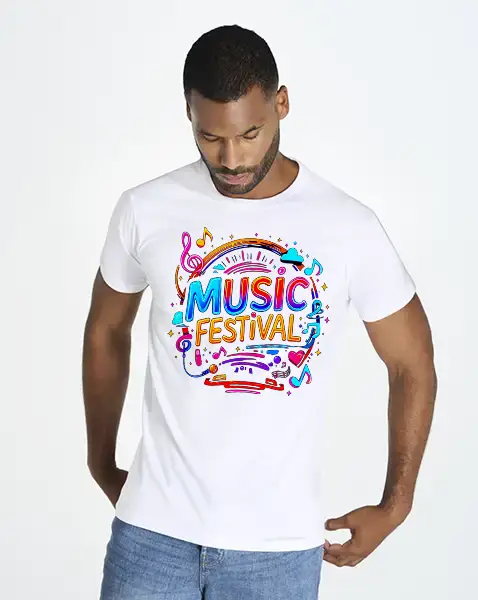 T-shirt blanc imprimé en 24 h avec un visuel Music Festival