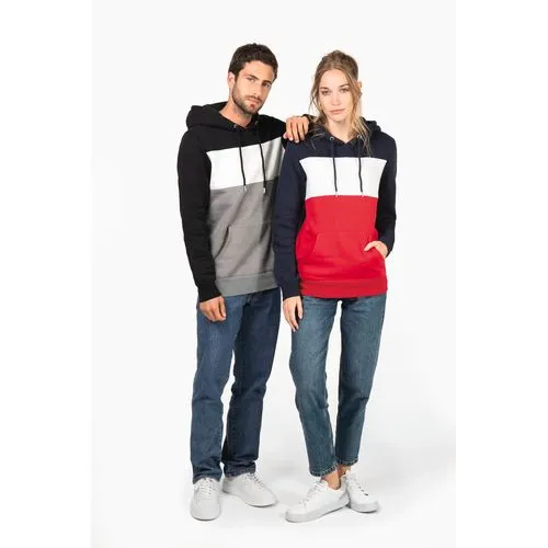 Sweat-shirt tricolore à capuche unisexe
