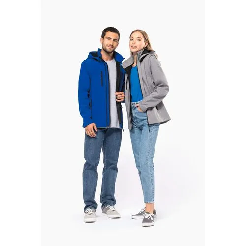 Veste Softshell 3 couches à capuche avec manches amovibles unisexe