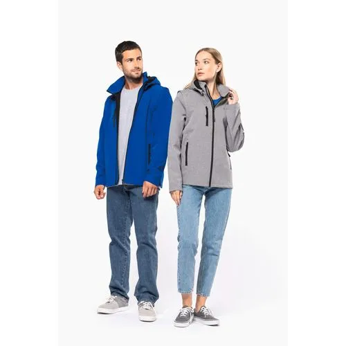 Veste Softshell 3 couches à capuche avec manches amovibles unisexe