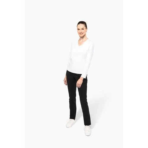 T-shirt Supima® col V manches longues femme