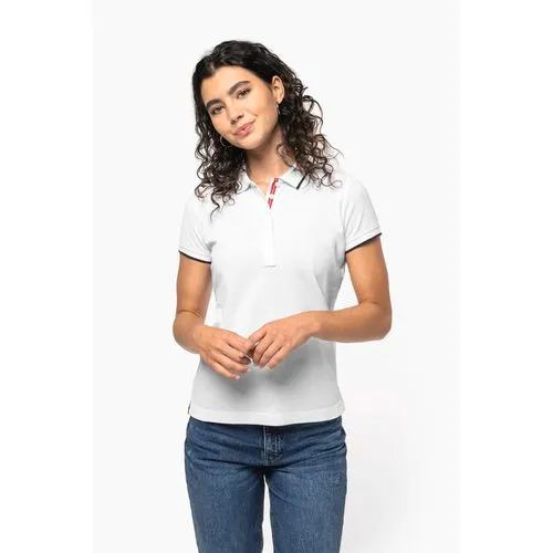 Polo maille piquée manches courtes femme