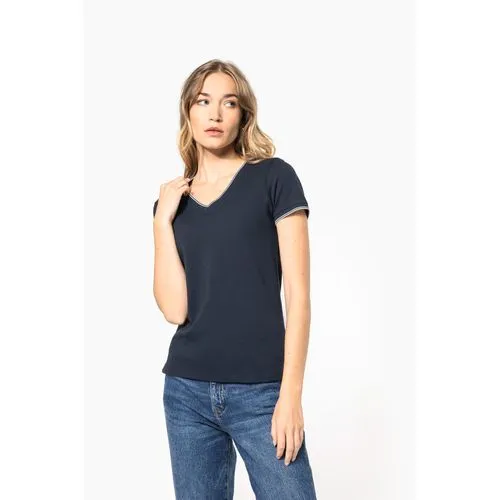 T-shirt maille piquée col V femme