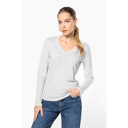 T-shirt col V manches longues femme