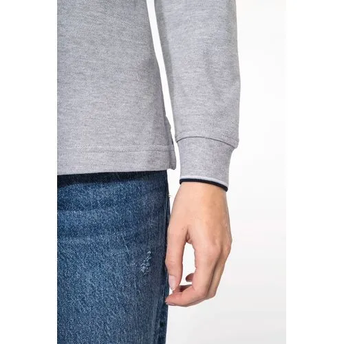 Polo maille piquée manches longues femme