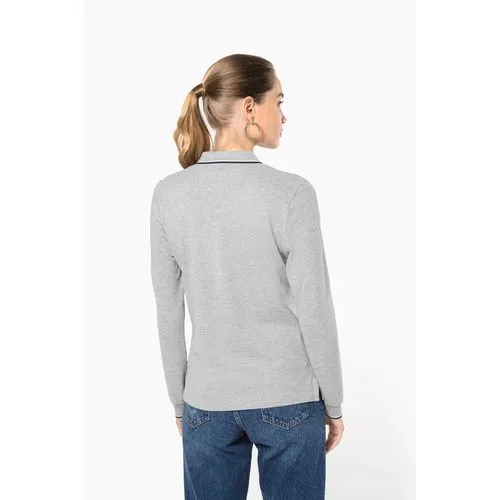 Polo maille piquée manches longues femme