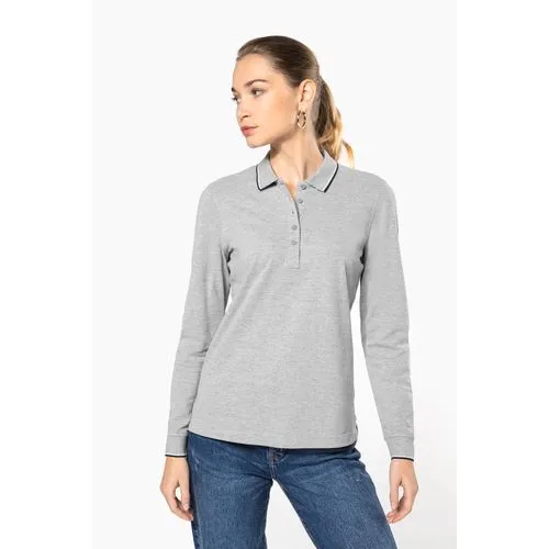 Polo maille piquée manches longues femme