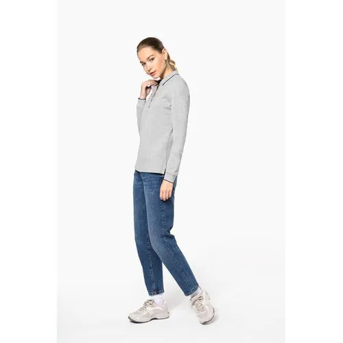 Polo maille piquée manches longues femme
