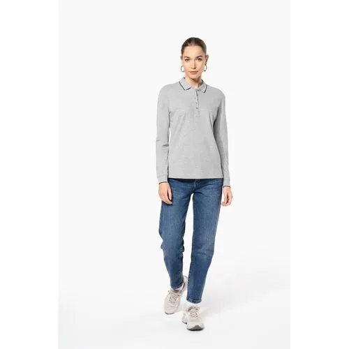 Polo maille piquée manches longues femme