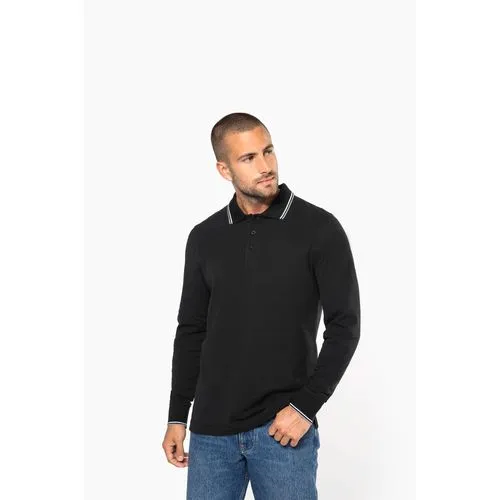 Polo maille piquée manches longues homme