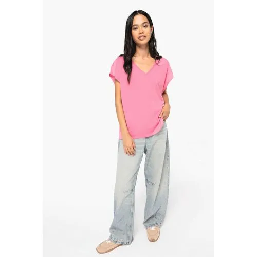 T-shirt écoresponsable loose à col V femme