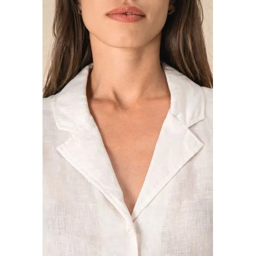 Chemise à col bowling manches courtes en lin femme