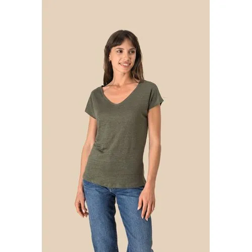T-shirt col V en lin femme