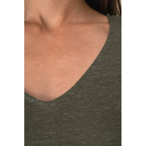 T-shirt col V en lin femme