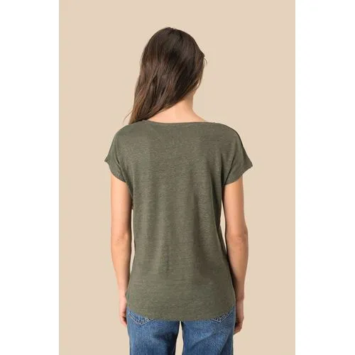 T-shirt col V en lin femme