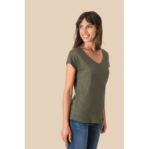 T-shirt col V en lin femme
