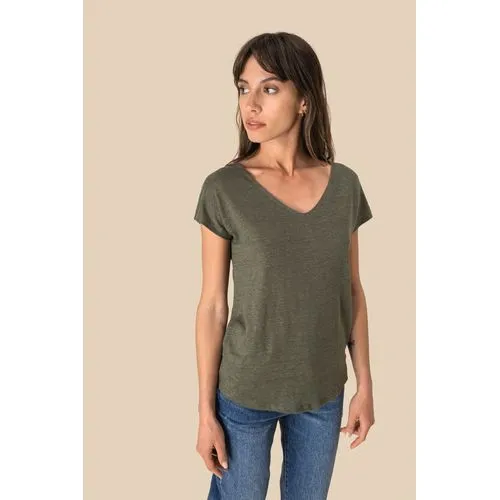 T-shirt col V en lin femme