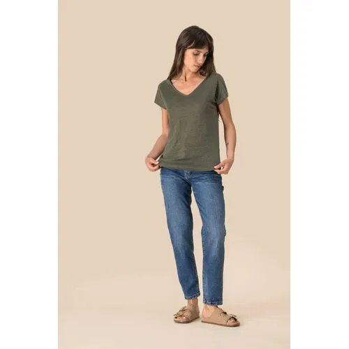 T-shirt col V en lin femme