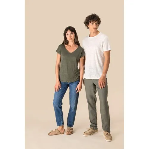 T-shirt col V en lin femme