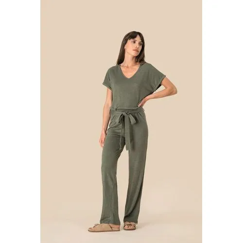 Combinaison en maille manches courtes en lin femme