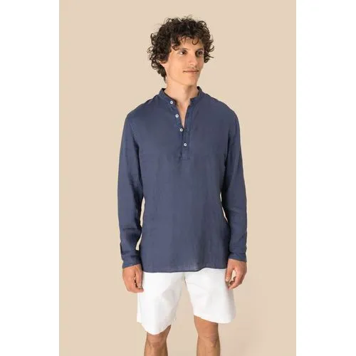 Chemise à col Mao délavée  en lin homme