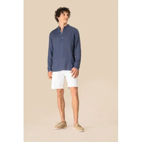 Chemise à col Mao délavée  en lin homme