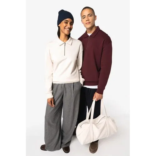 Sweat-shirt écoresponsable quart zip col polo à épaules tombantes unisexe 2 Sweat-shirt écoresponsable quart zip col polo à épaules tombantes unisexe