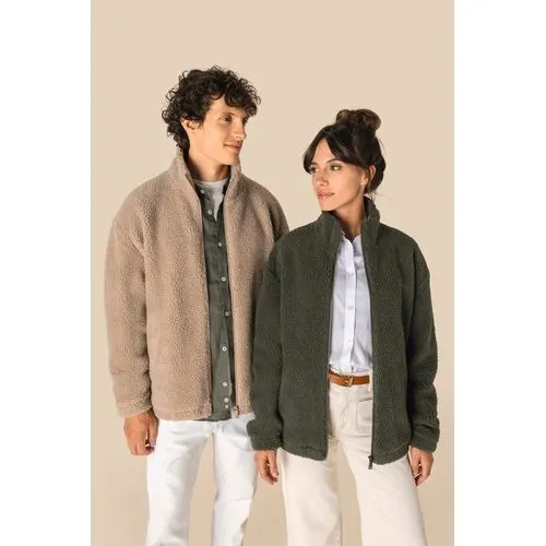 Sweat-shirt zippé à épaules tombantes en sherpa unisexe