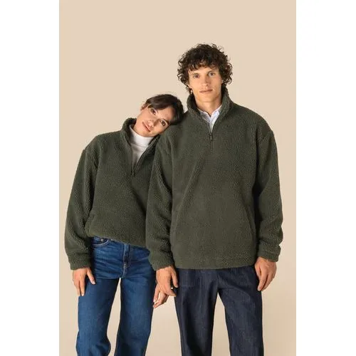 Sweat-shirt 1/4 zip à épaules tombantes en sherpa unisexe