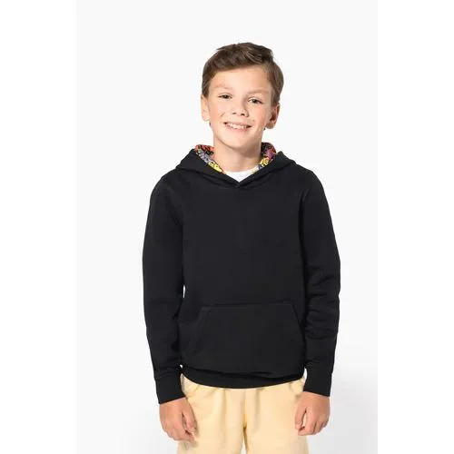 Sweat-shirt à capuche contrastée à motifs enfant unisexe