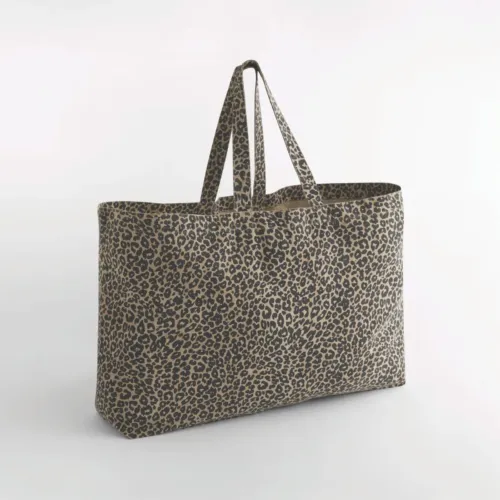 Sac cabas oversize en toile  imprimé léopard